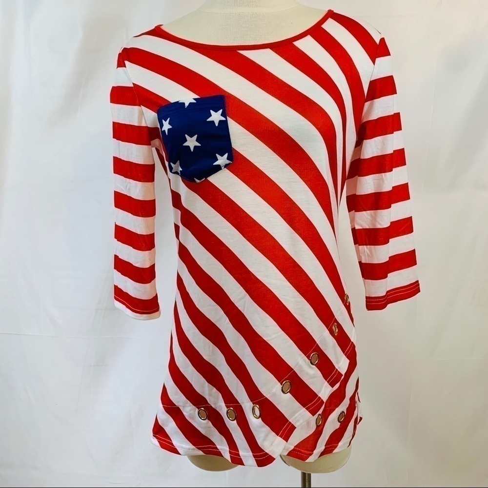 Patriotic Red White Blue Stars Stripes Tunic Top USA M